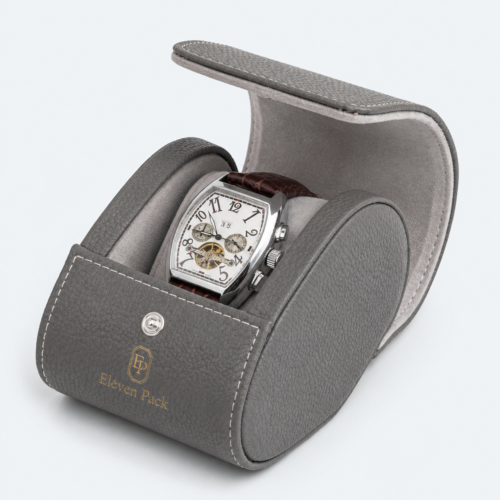 Gray Leather Vintage Luxury Watch Box - open product view - JB-BM-03-P20