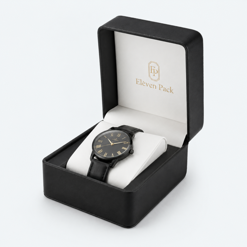 Black Genuine Leather Luxury Watch Box - open product view - JB-BM-03-P21 Black Genuine Leather Luxury Watch Box - open product view - JB-BM-03-P21