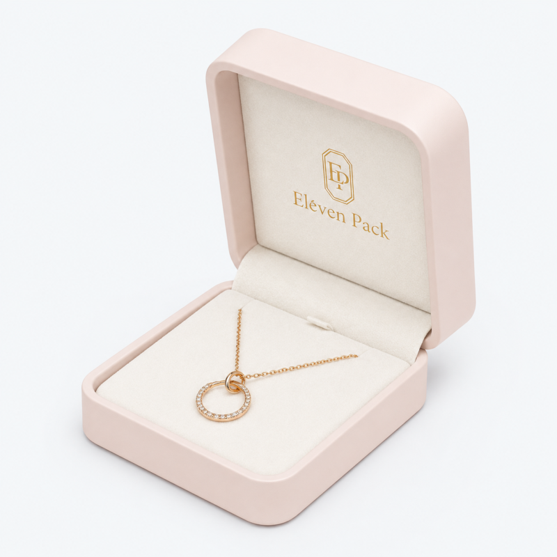 Dusty Pink Genuine Leather Flip-Top Premium Necklace Box - open product view - JB-BM-03-P25