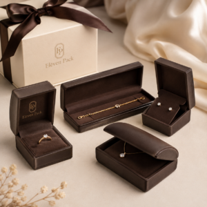 Brown Genuine Leather Ribbon Bow Premium Earring Box - closed product view - JB-BM-03-P26