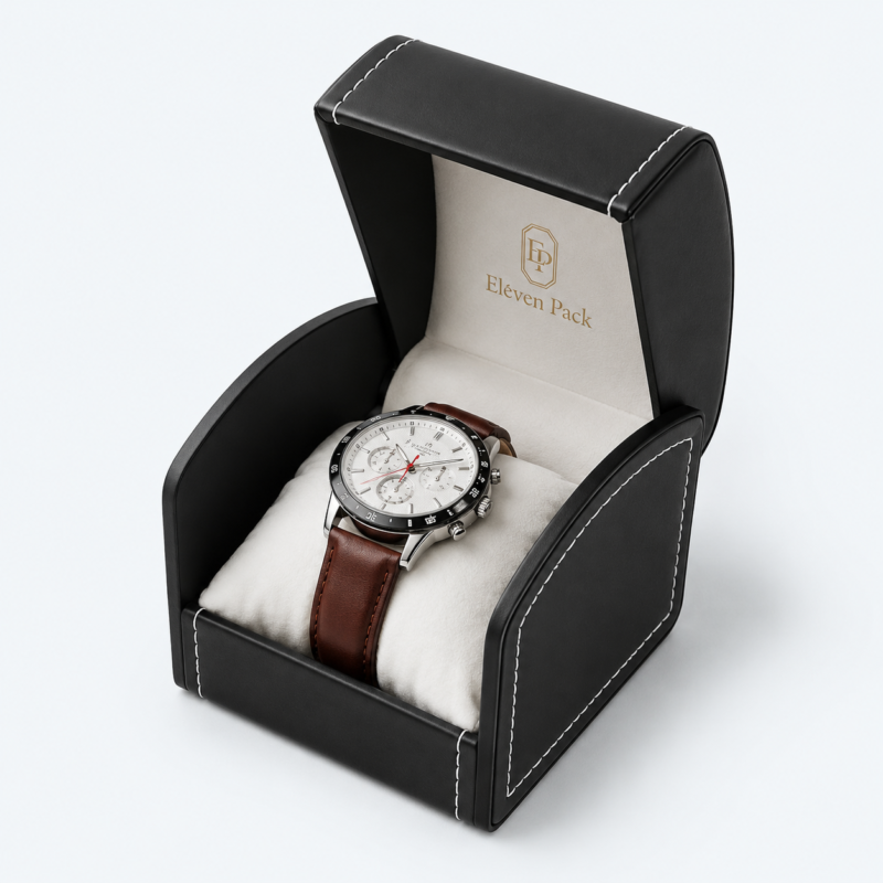 Black Genuine Leather Flip-Top Premium Watch Box - open product view - JB-BM-03-P27