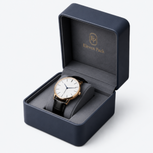 Navy Blue Genuine Leather Flip-Top Lined Watch Box - open product view - JB-BM-03-P28