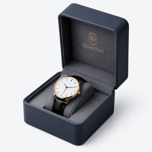 Navy Blue Genuine Leather Flip-Top Lined Watch Box - open product view - JB-BM-03-P28