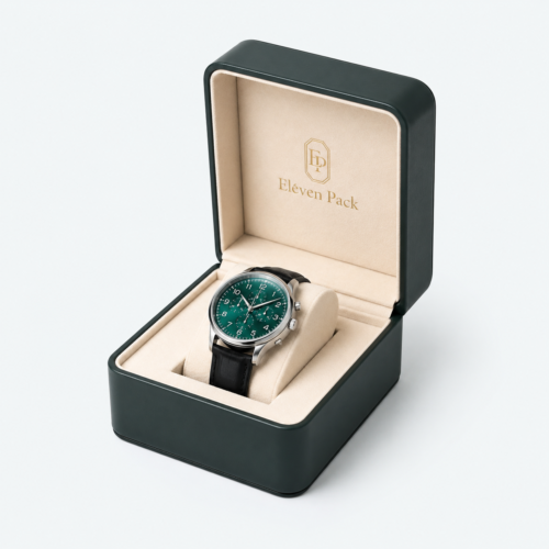 Green Beige Genuine Leather Flip-Top Lined Watch Box - open product view - JB-BM-03-P29