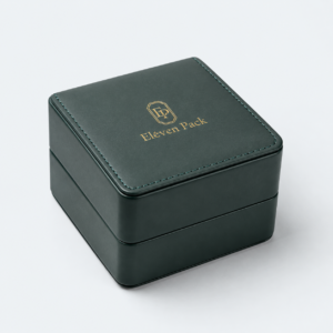 Green Beige Genuine Leather Flip-Top Lined Watch Box - closed product view - JB-BM-03-P29 Green Beige Genuine Leather Flip-Top Lined Watch Box - closed product view - JB-BM-03-P29