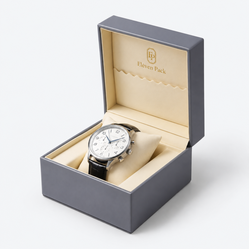 Blue Gray Beige Genuine Leather Flip-Top Lined Watch Box - open product view - JB-BM-03-P30