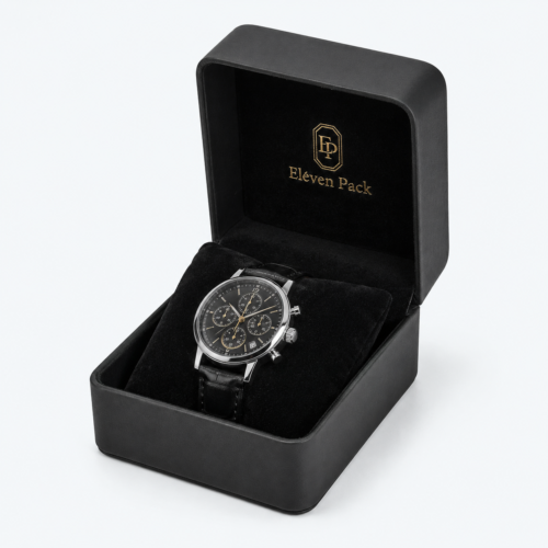 Black Genuine Leather Flip-Top Luxury Watch Box - open product view - JB-BM-03-P34