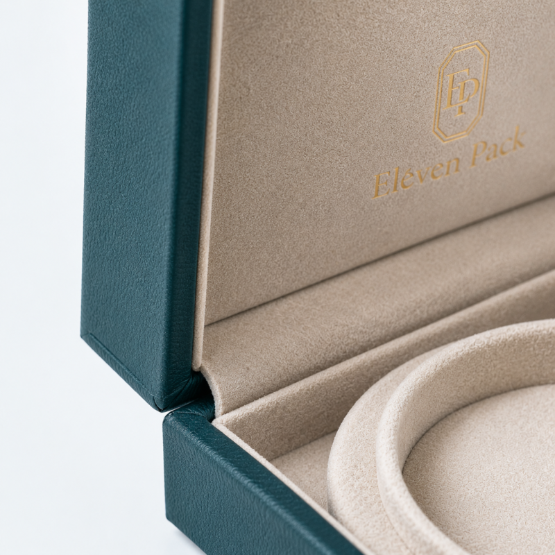 Dark Green Genuine Leather Flip-Top Luxury Jewelry Box - material or structure detail - JB-BM-03-P35