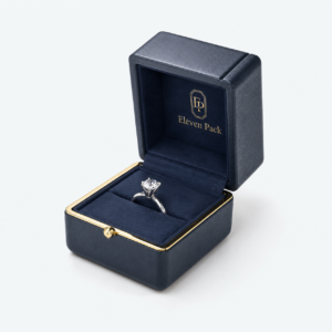 Dark Blue Genuine Leather Luxury Ring Box - open product view - JB-BM-03-P36 Dark Blue Genuine Leather Luxury Ring Box - open product view - JB-BM-03-P36