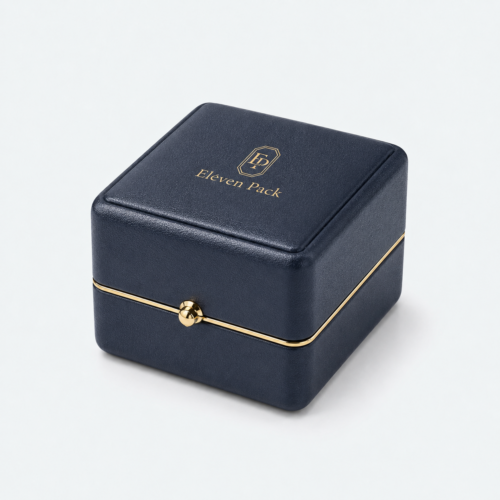 Dark Blue Genuine Leather Luxury Ring Box - closed product view - JB-BM-03-P36