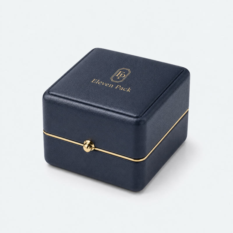 Dark Blue Genuine Leather Luxury Ring Box - closed product view - JB-BM-03-P36 Dark Blue Genuine Leather Luxury Ring Box - closed product view - JB-BM-03-P36