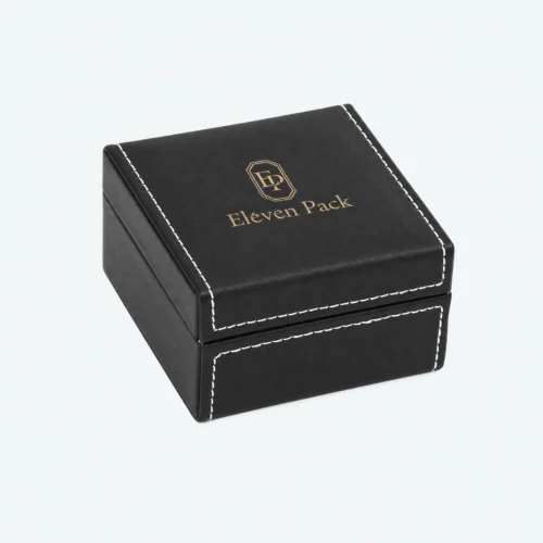 Black Flip-Top Luxury Genuine Leather Jewelry Packaging Box - closed product view - JB-BM-03-P38