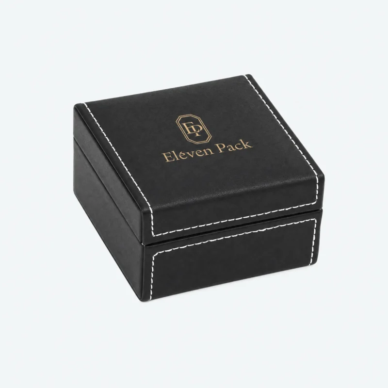 Black Flip-Top Luxury Genuine Leather Jewelry Packaging Box - closed product view - JB-BM-03-P38