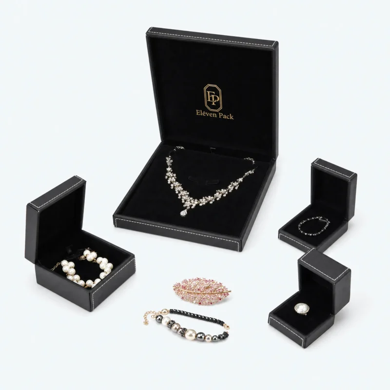 Black Flip-Top Luxury Genuine Leather Jewelry Packaging Box - material or structure detail - JB-BM-03-P38