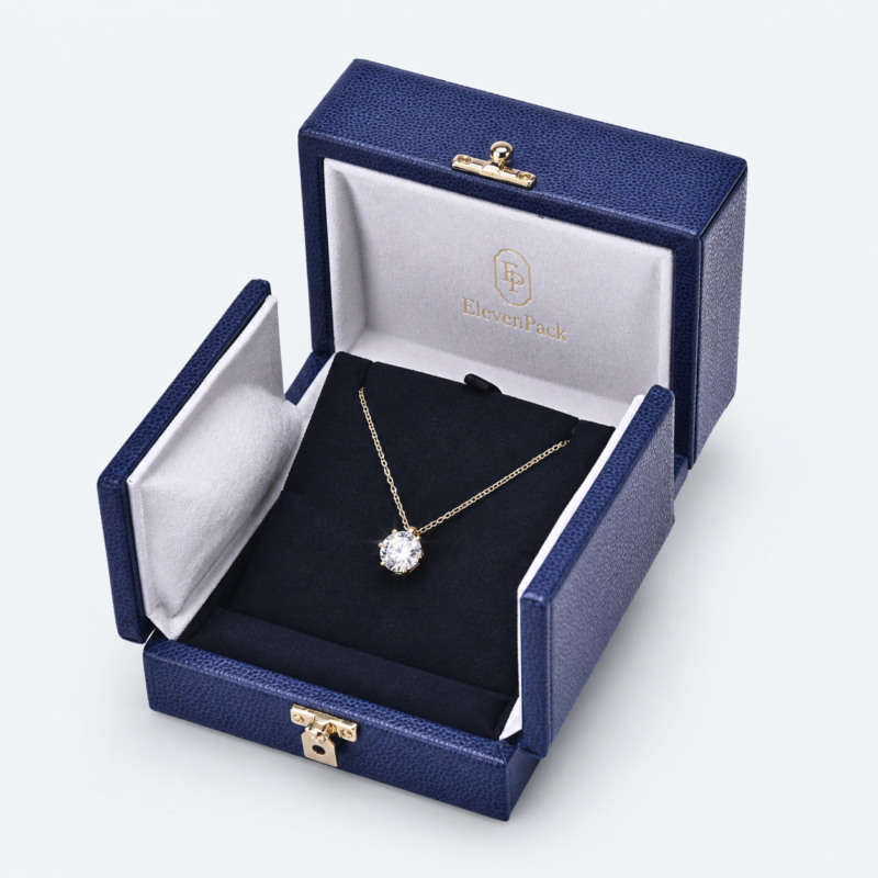 Blue Genuine Leather Button Closure Jewelry Box - open product view - JB-BM-03-P39