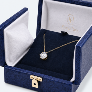 Blue Genuine Leather Button Closure Jewelry Box - material or structure detail - JB-BM-03-P39