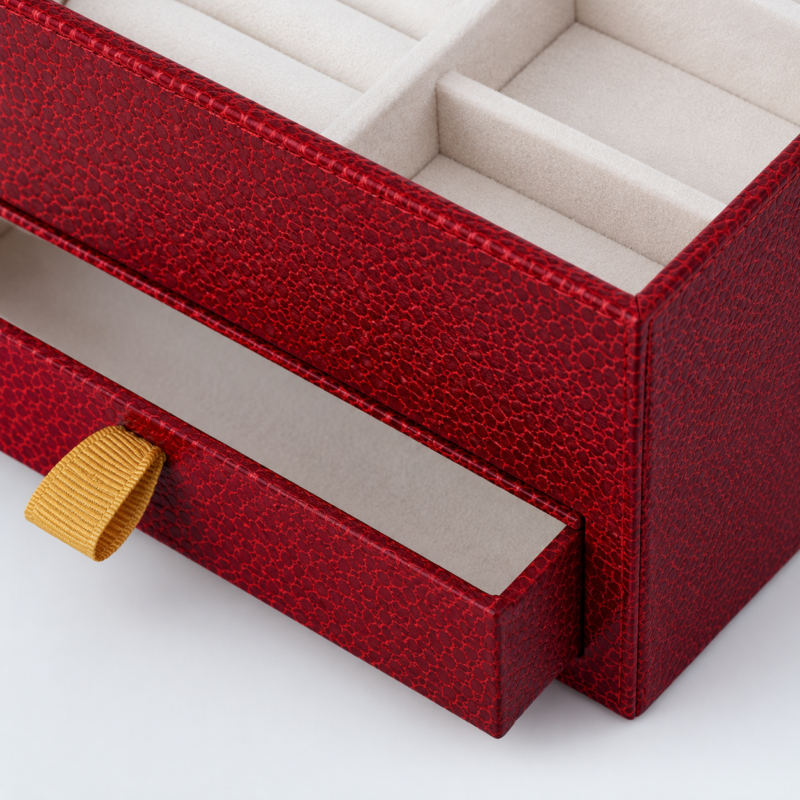 Red Genuine Leather Jewelry Organizer - material or structure detail - JB-BM-03-P40 Red Genuine Leather Jewelry Organizer - material or structure detail - JB-BM-03-P40