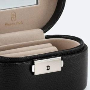Black Genuine Leather Mirror Panel Structured Box - closed product view - JB-BM-03-P41 Black Genuine Leather Mirror Panel Structured Box - closed product view - JB-BM-03-P41