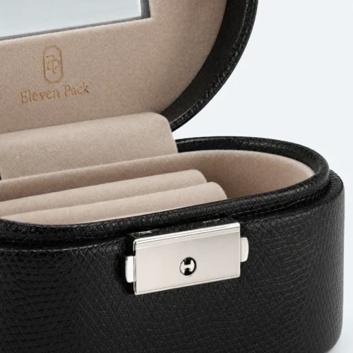 Black Genuine Leather Mirror Panel Structured Box - closed product view - JB-BM-03-P41
