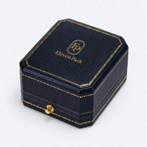 Dark Blue Leather Ring Box with Blue Velvet Lining - closed product view - JB-BM-03-P5