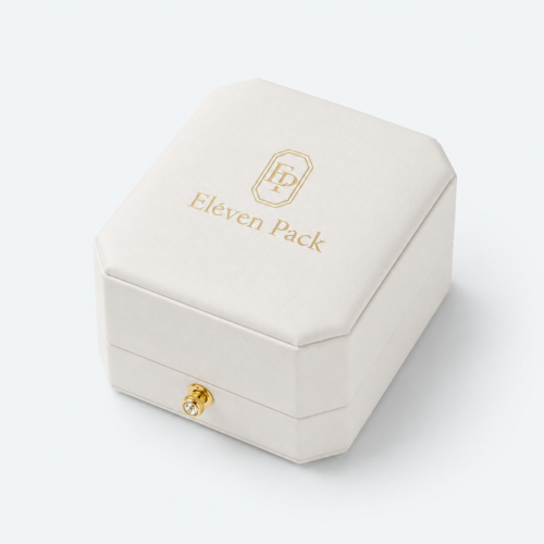 White Leather Ring Box with Blue Velvet Lining - closed product view - JB-BM-03-P7
