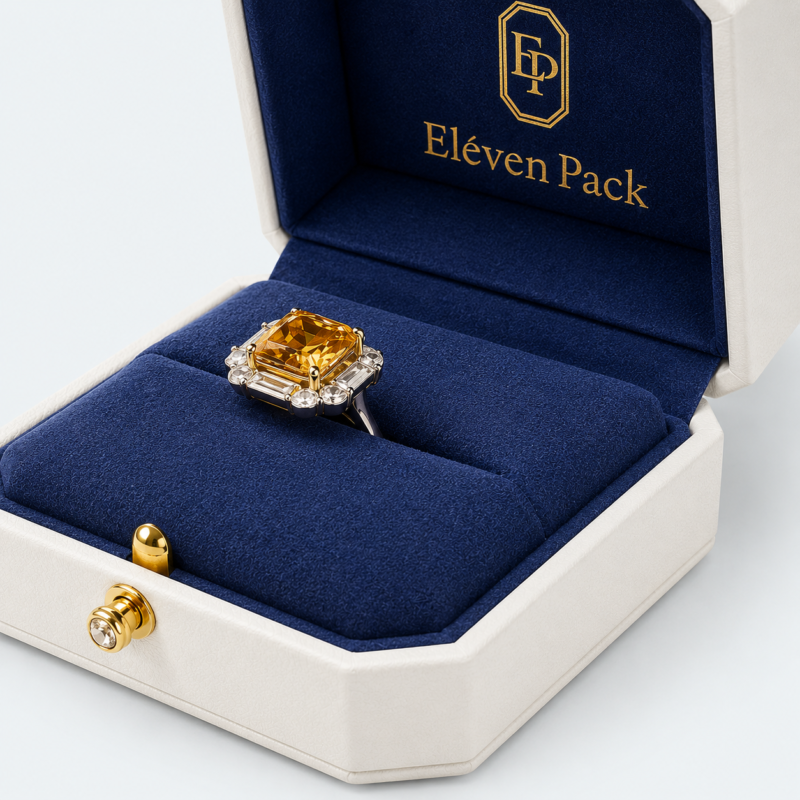 White Leather Ring Box with Blue Velvet Lining - material or structure detail - JB-BM-03-P7