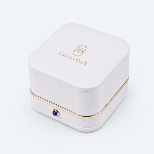 White Hinged Luxury PU Leather Jewelry Box - closed product view - JB-BM-05-P10