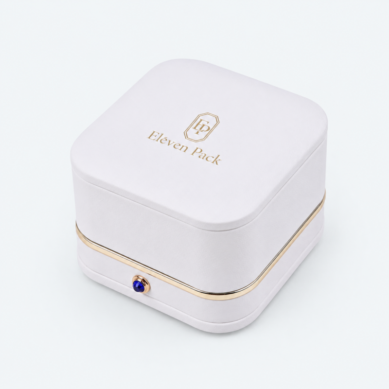 White Hinged Luxury PU Leather Jewelry Box - closed product view - JB-BM-05-P10