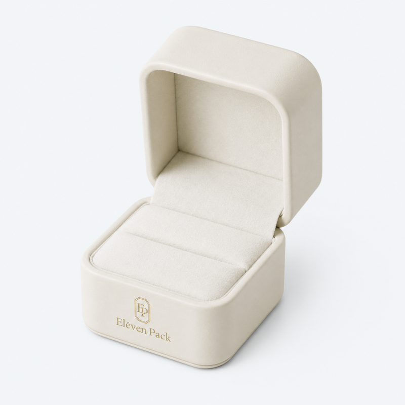 White PU Leather Hinged Luxury Minimalist Jewelry Box - open product view - JB-BM-05-P12 White PU Leather Hinged Luxury Minimalist Jewelry Box - open product view - JB-BM-05-P12