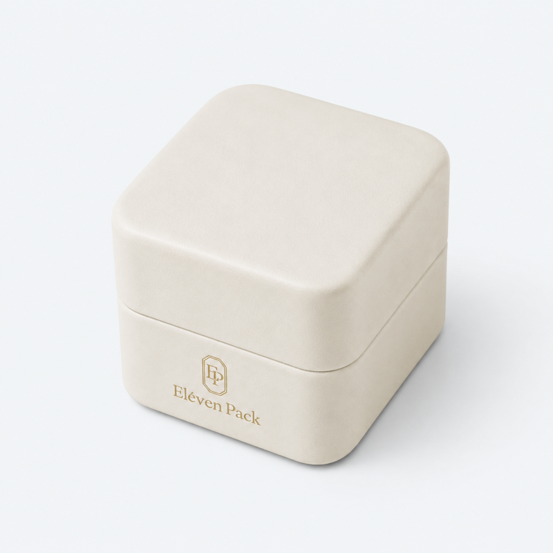 White PU Leather Hinged Luxury Minimalist Jewelry Box - closed product view - JB-BM-05-P12 White PU Leather Hinged Luxury Minimalist Jewelry Box - closed product view - JB-BM-05-P12