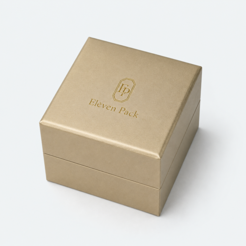 Champagne Gold PU Leather Flip-Top Proposal Ring Box - closed product view - JB-BM-05-P23