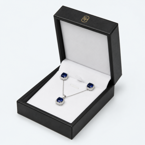 Black PU Leather Necklace Box with White Velvet Lining - open product view - JB-BM-05-P24 Black PU Leather Necklace Box with White Velvet Lining - open product view - JB-BM-05-P24
