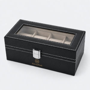 Black Beige Velvet Window Watch Organizer Box - closed product view - JB-BM-05-P27 Black Beige Velvet Window Watch Organizer Box - closed product view - JB-BM-05-P27