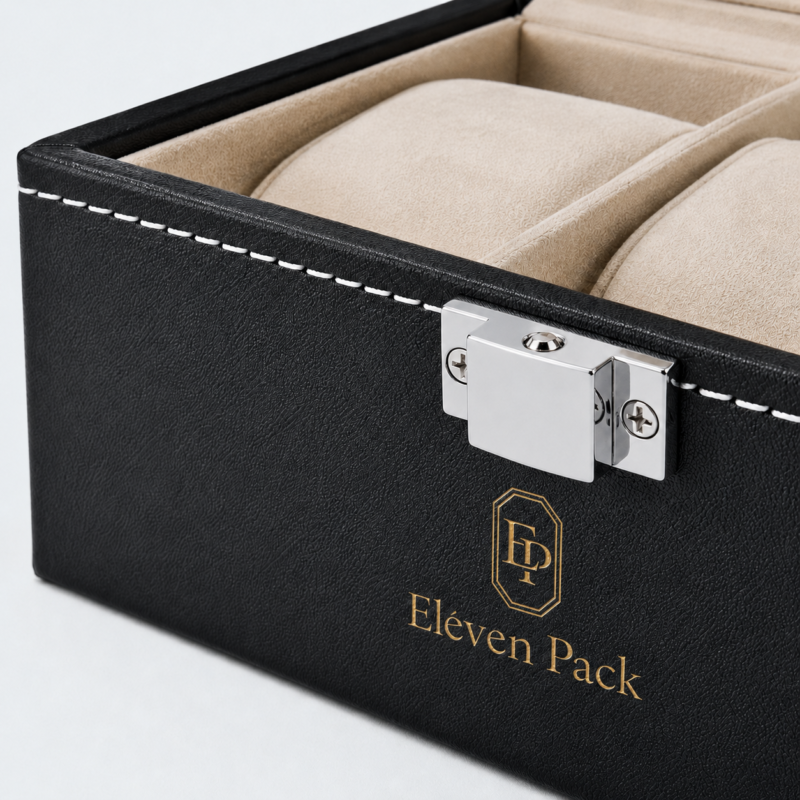 Black Beige Velvet Window Watch Organizer Box - material or structure detail - JB-BM-05-P27 Black Beige Velvet Window Watch Organizer Box - material or structure detail - JB-BM-05-P27