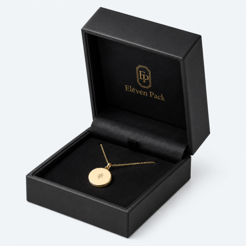 Black PU Leather Flip-Top Luxury Minimalist Necklace Box - open product view - JB-BM-05-P3