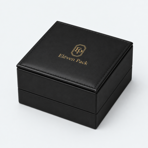 Black PU Leather Flip-Top Luxury Minimalist Necklace Box - closed product view - JB-BM-05-P3