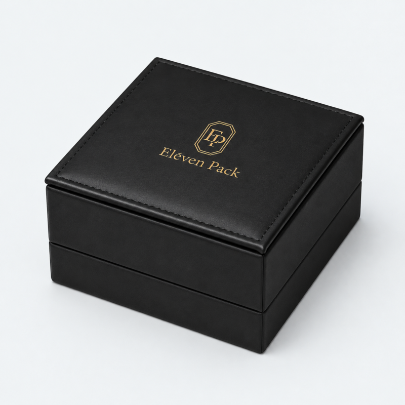 Black PU Leather Flip-Top Luxury Minimalist Necklace Box - closed product view - JB-BM-05-P3 Black PU Leather Flip-Top Luxury Minimalist Necklace Box - closed product view - JB-BM-05-P3