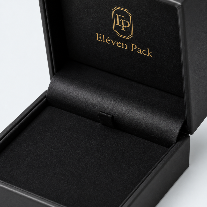 Black PU Leather Flip-Top Luxury Minimalist Necklace Box - material or structure detail - JB-BM-05-P3 Black PU Leather Flip-Top Luxury Minimalist Necklace Box - material or structure detail - JB-BM-05-P3