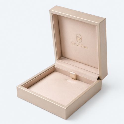 Champagne Flip-Top Premium PU Leather Necklace Box - open product view - JB-BM-05-P30