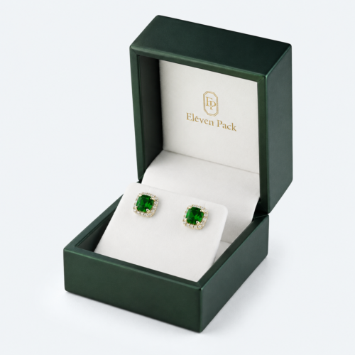 Dark Green and White PU Leather Flocked Premium Lined Earring Box - open product view - JB-BM-05-P33 Dark Green and White PU Leather Flocked Premium Lined Earring Box - open product view - JB-BM-05-P33