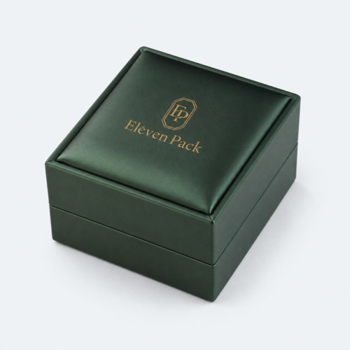 Dark Green and White PU Leather Flocked Premium Lined Earring Box - closed product view - JB-BM-05-P33