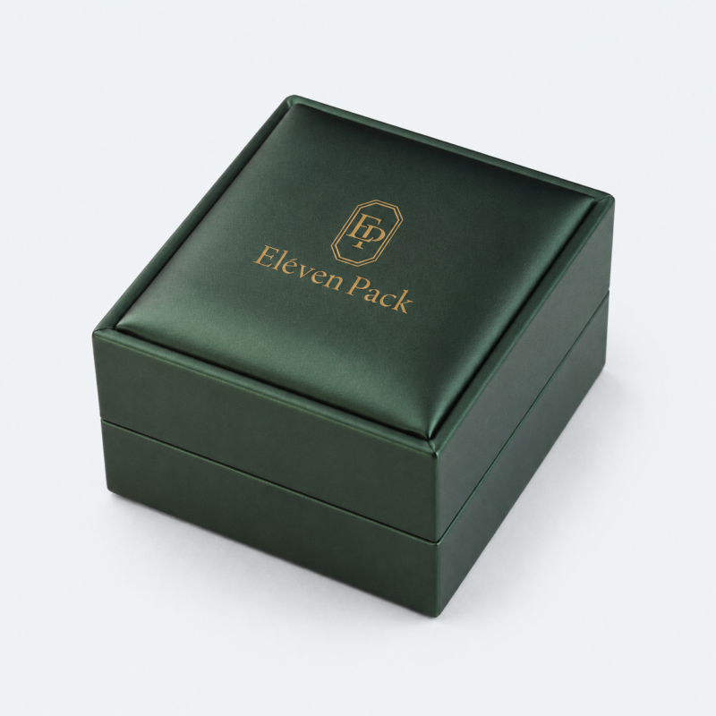 Dark Green and White PU Leather Flocked Premium Lined Earring Box - closed product view - JB-BM-05-P33 Dark Green and White PU Leather Flocked Premium Lined Earring Box - closed product view - JB-BM-05-P33