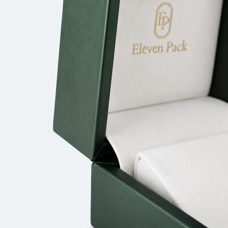 Dark Green and White PU Leather Flocked Premium Lined Earring Box - material or structure detail - JB-BM-05-P33 Dark Green and White PU Leather Flocked Premium Lined Earring Box - material or structure detail - JB-BM-05-P33