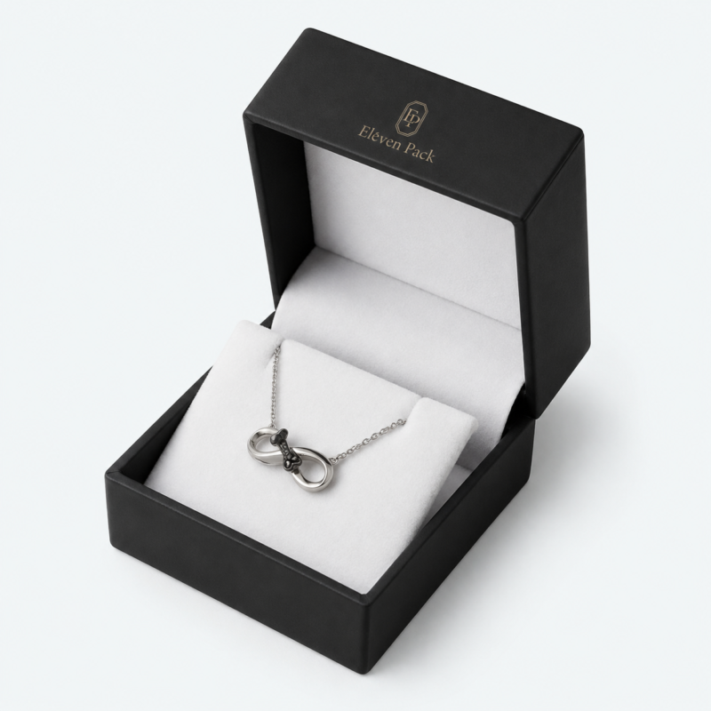 Black and White PU Leather Lined Necklace Box - open product view - JB-BM-05-P34 Black and White PU Leather Lined Necklace Box - open product view - JB-BM-05-P34