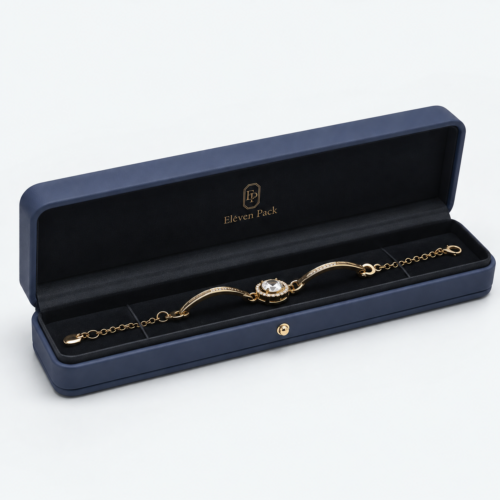 Black Blue PU Leather Luxury Necklace Box - open product view - JB-BM-05-P35 Black Blue PU Leather Luxury Necklace Box - open product view - JB-BM-05-P35