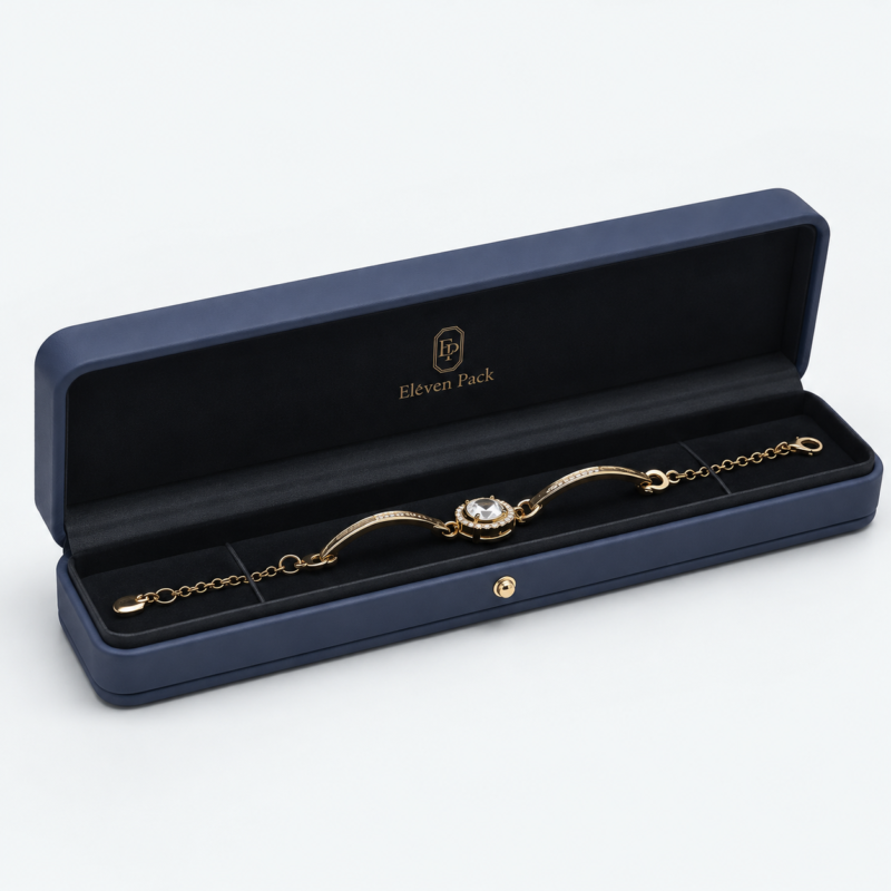 Black Blue PU Leather Luxury Necklace Box - open product view - JB-BM-05-P35 Black Blue PU Leather Luxury Necklace Box - open product view - JB-BM-05-P35