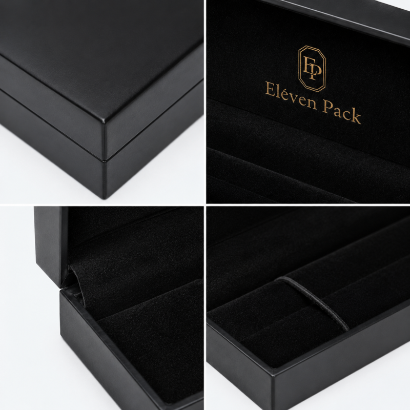 Black PU Leather Premium Necklace Box - material or structure detail - JB-BM-05-P36 Black PU Leather Premium Necklace Box - material or structure detail - JB-BM-05-P36
