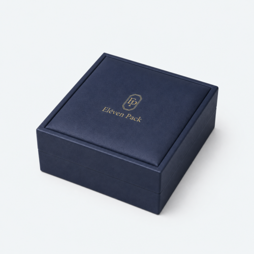 Navy PU Leather Luxury Custom Jewelry Box - closed product view - JB-BM-05-P38