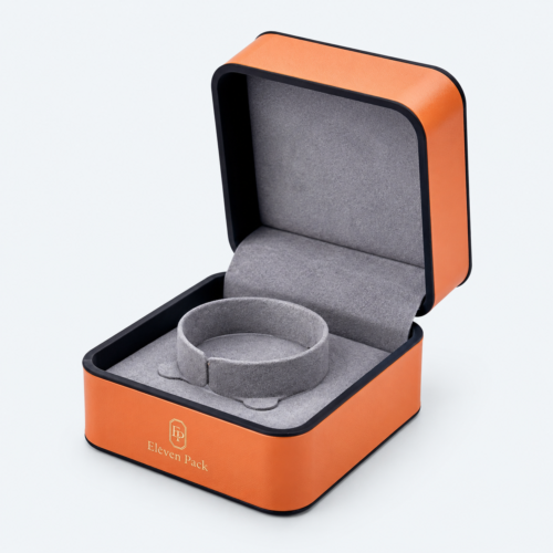 Orange and Black PU Leather Flip-Top Premium Jewelry Packaging Box - open product view - JB-BM-05-P4 Orange and Black PU Leather Flip-Top Premium Jewelry Packaging Box - open product view - JB-BM-05-P4