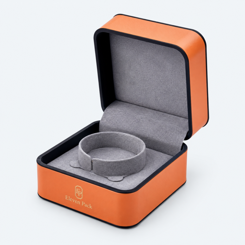 Orange and Black PU Leather Flip-Top Premium Jewelry Packaging Box - open product view - JB-BM-05-P4 Orange and Black PU Leather Flip-Top Premium Jewelry Packaging Box - open product view - JB-BM-05-P4